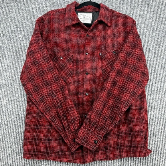 HUF Other - HUF Wool Blend Flannel Jacket Shirt Mens Medium Red Black Quilted Lined Shacket